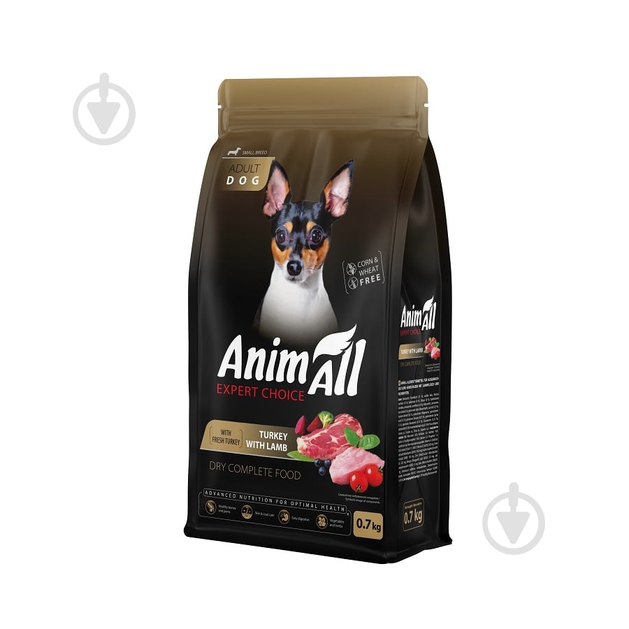 Корм сухий AnimAll для дорослих собак малих порід зі свіжою індичкою та ягням 700 г - фото 1 Корм сухий AnimAll для дорослих собак малих порід зі свіжою індичкою та ягням 700 г - фото 1