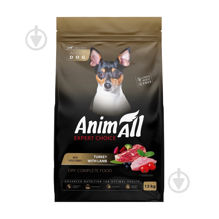 Корм сухий AnimAll для дорослих собак малих порід зі свіжою індичкою та ягням 12 кг - фото 1 Корм сухий AnimAll для дорослих собак малих порід зі свіжою індичкою та ягням 12 кг - фото 1