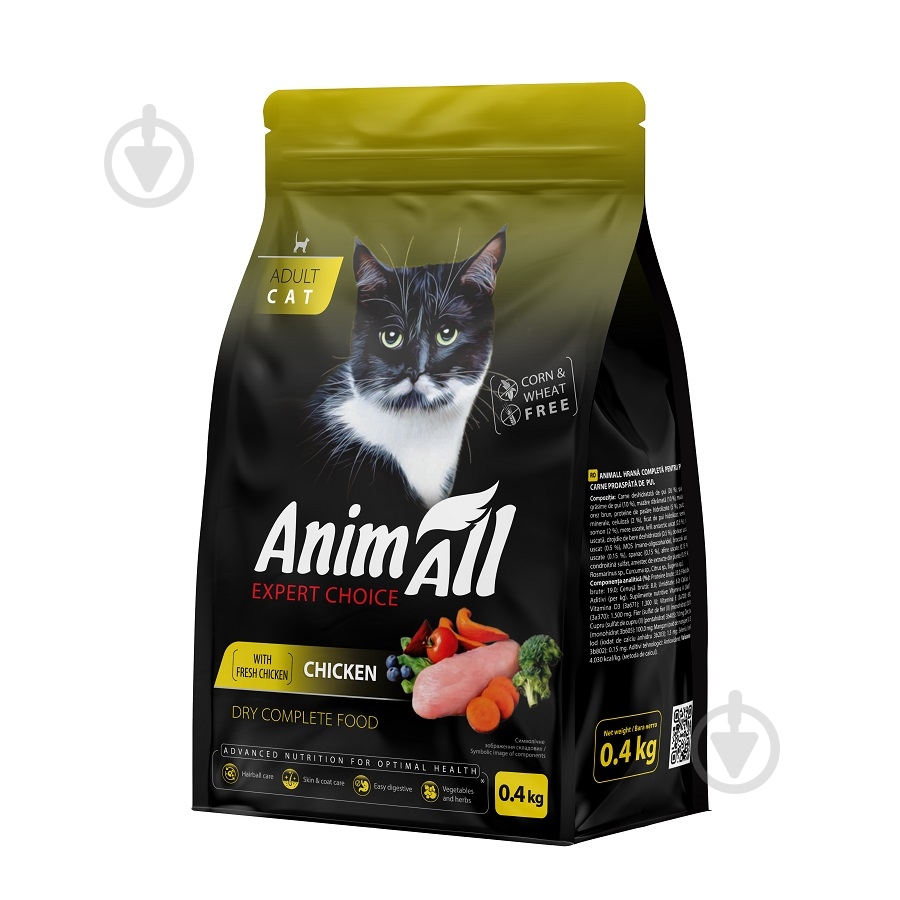 Корм сухий для котів AnimAll зі свіжою куркою 400 г - фото 1 Корм сухий для котів AnimAll зі свіжою куркою 400 г - фото 1