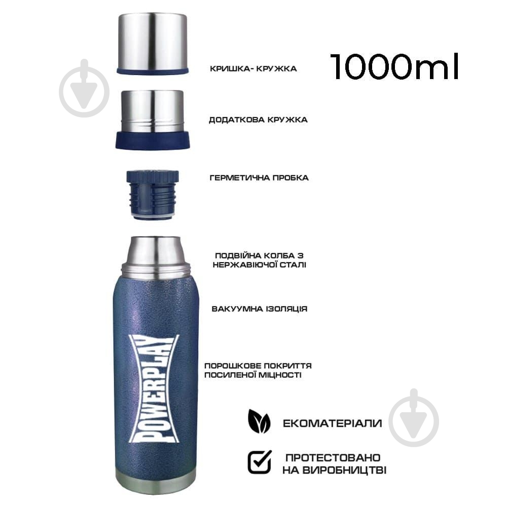 Термос PowerPlay 1000 мл синий 9001 - фото 4