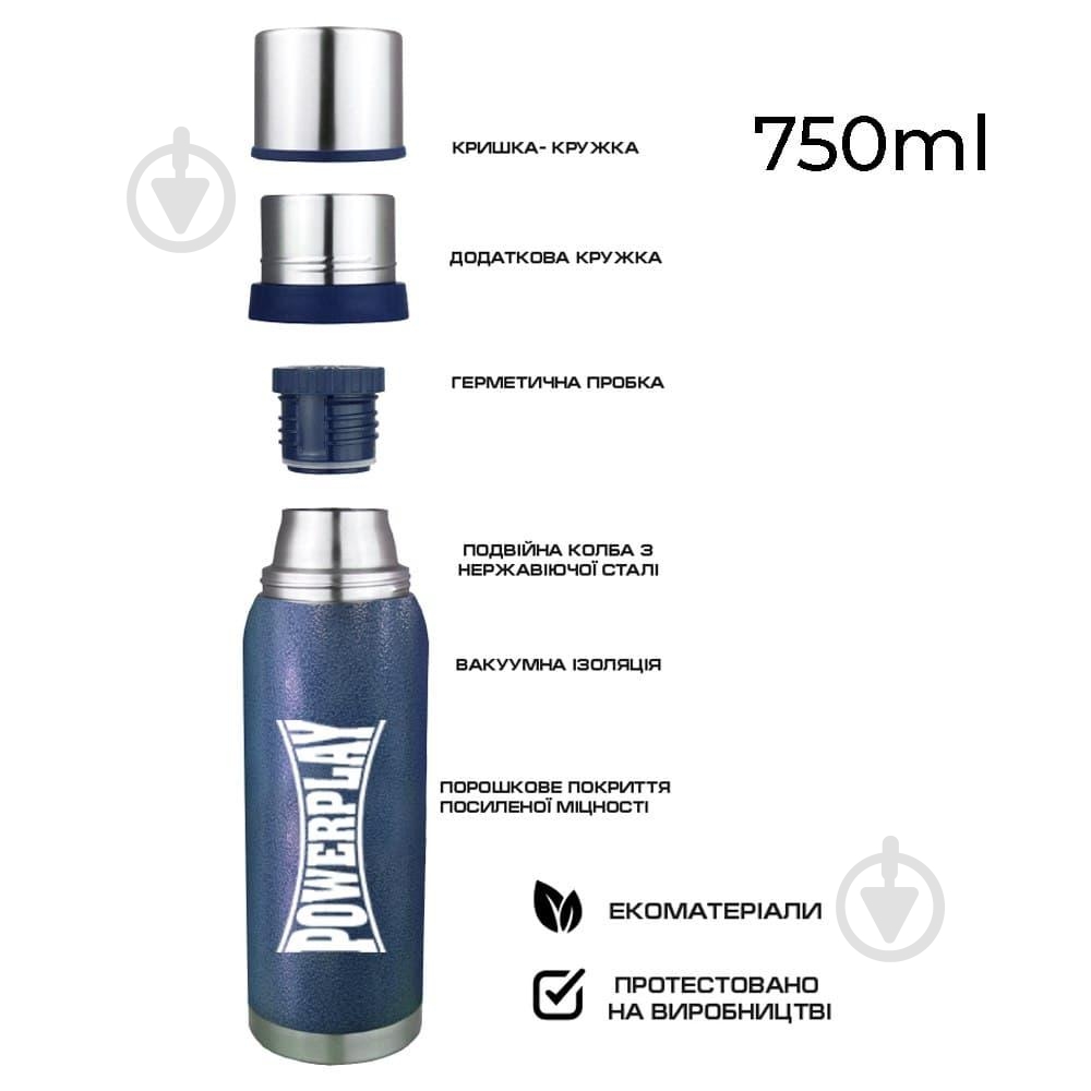 Термос PowerPlay 750 мл синий 9001 - фото 4