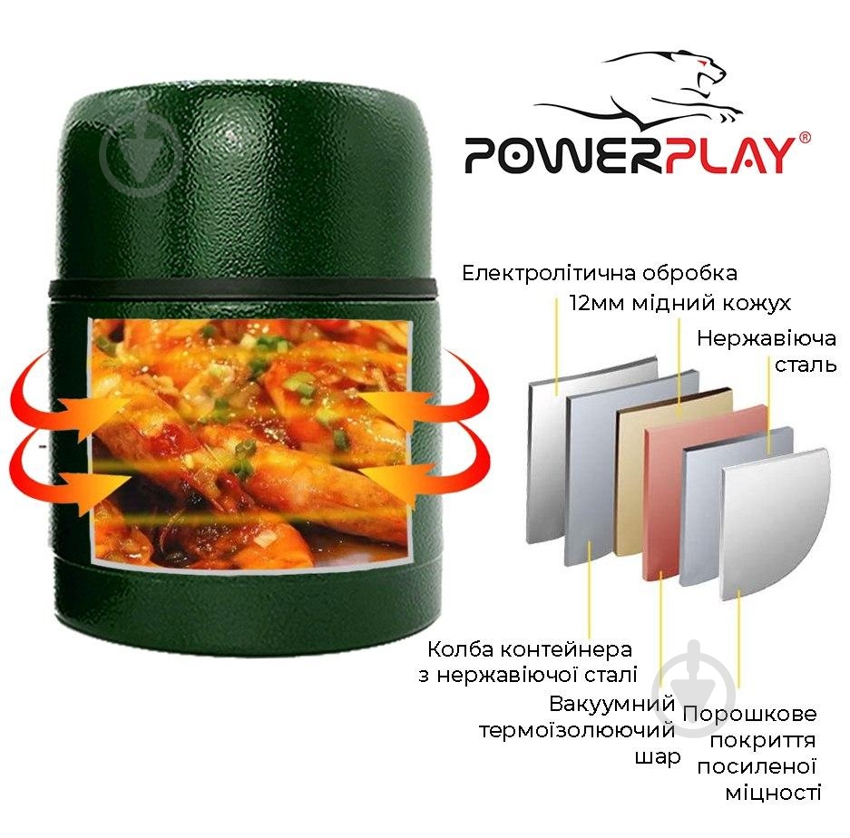 Термос для еды PowerPlay 500 мл зеленый 9003 - фото 5 Термос для еды PowerPlay 500 мл зеленый 9003 - фото 5