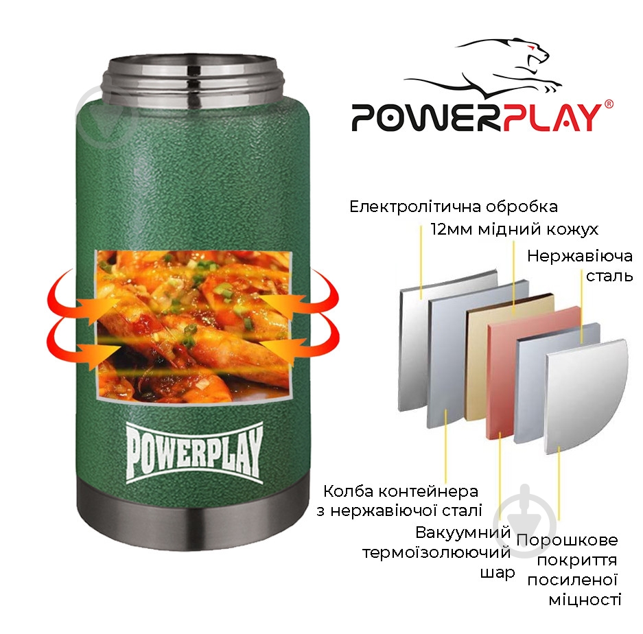 Термос для їжі PowerPlay 9002 750 мл зелений - фото 6