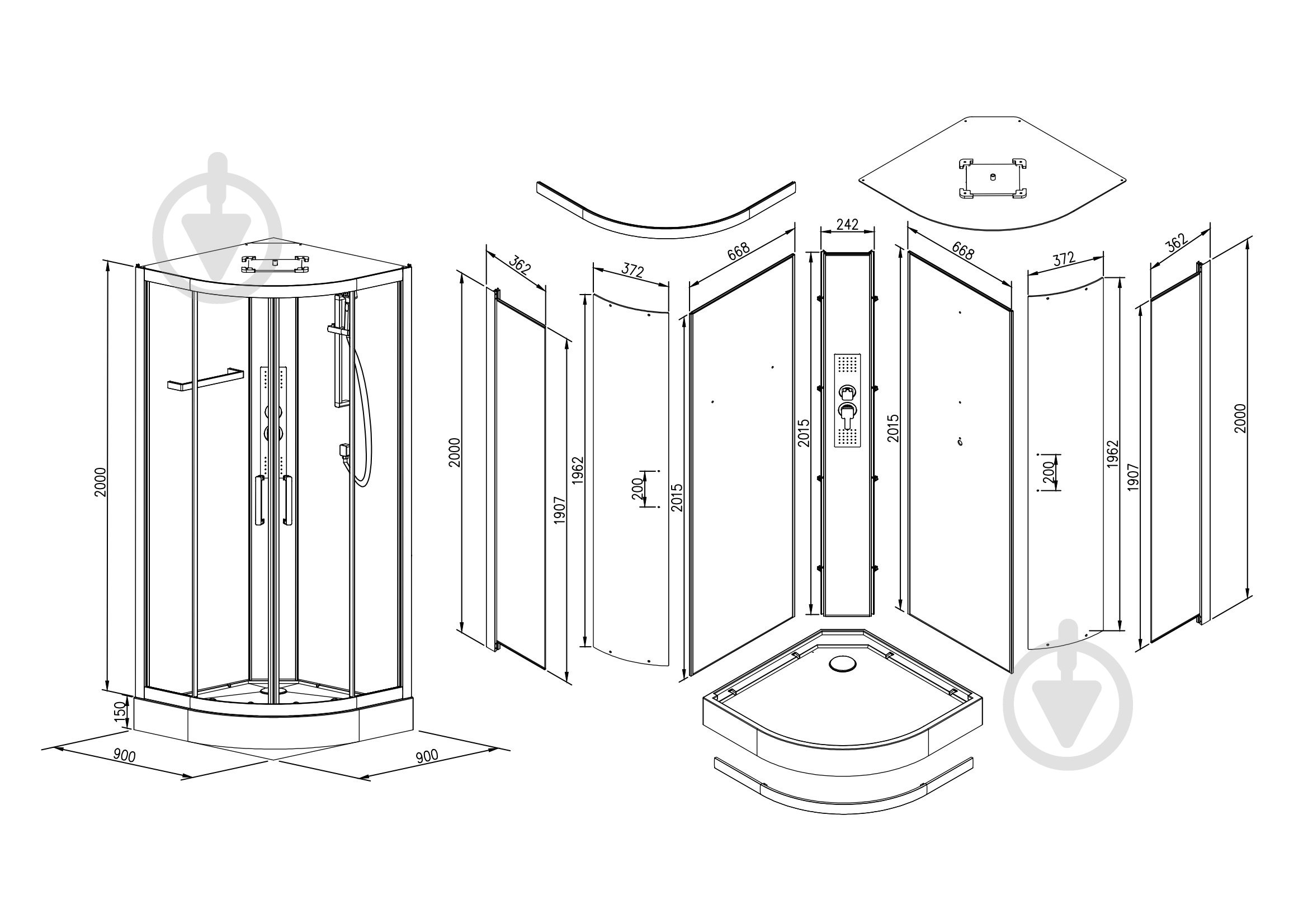 Душовий бокс EGO Pure 90x90 см K-3501-C - фото 14
