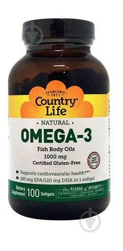 Жирные кислоты Country Life Omega-3 (Омега-3 рыбий жир) 100 капс.1000 мл - фото 1 Жирные кислоты Country Life Omega-3 (Омега-3 рыбий жир) 100 капс.1000 мл - фото 1