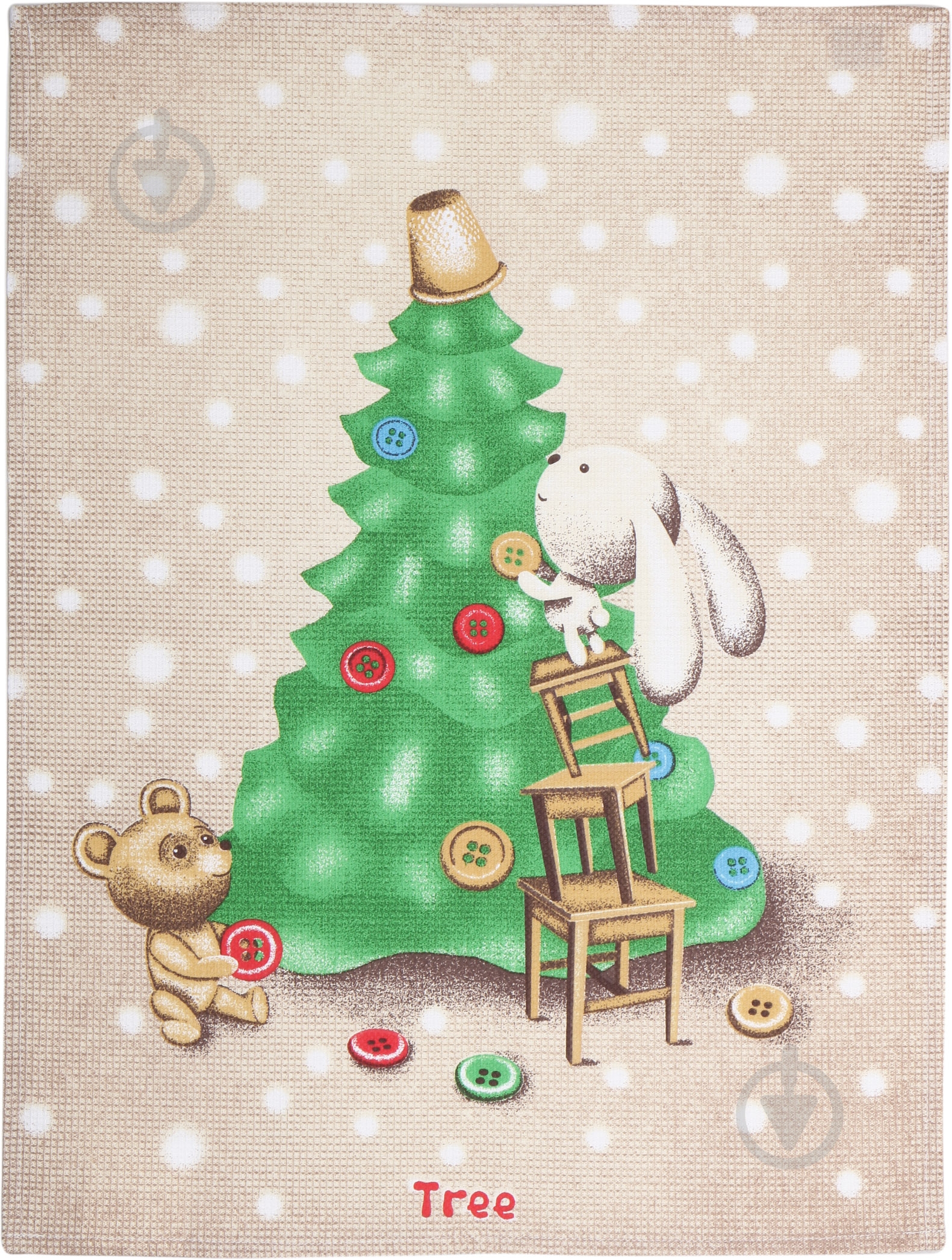 Рушник вафельний Tree 44x60 см Прованс бежевий із малюнком - фото 2