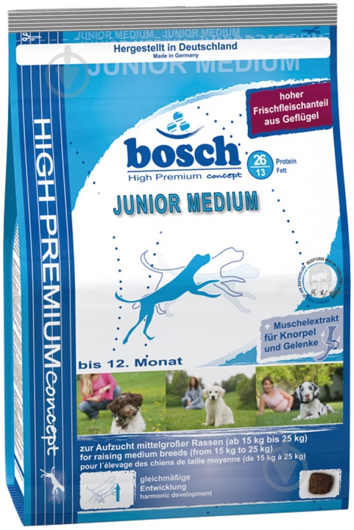 Корм для средних пород Bosch Petfood Junior Medium 3 кг 5504003 (свежее мясо домашней птицы) 3 кг - фото 1