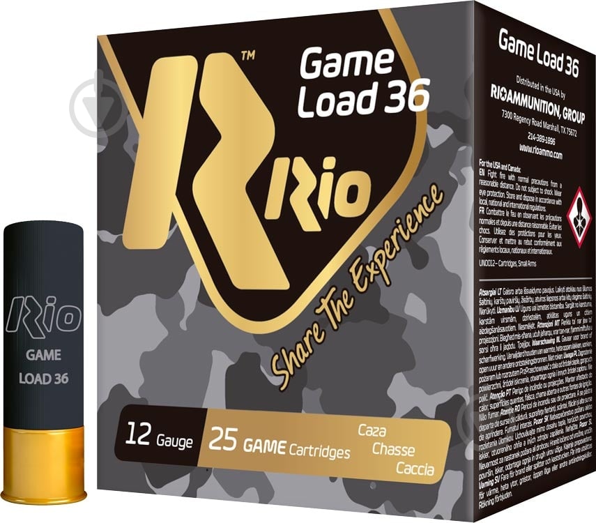 Патрони RIO Game Load-36 NEW 12/70 (Rio100) (1)/36 г (25шт) - фото 1 Патрони RIO Game Load-36 NEW 12/70 (Rio100) (1)/36 г (25шт) - фото 1