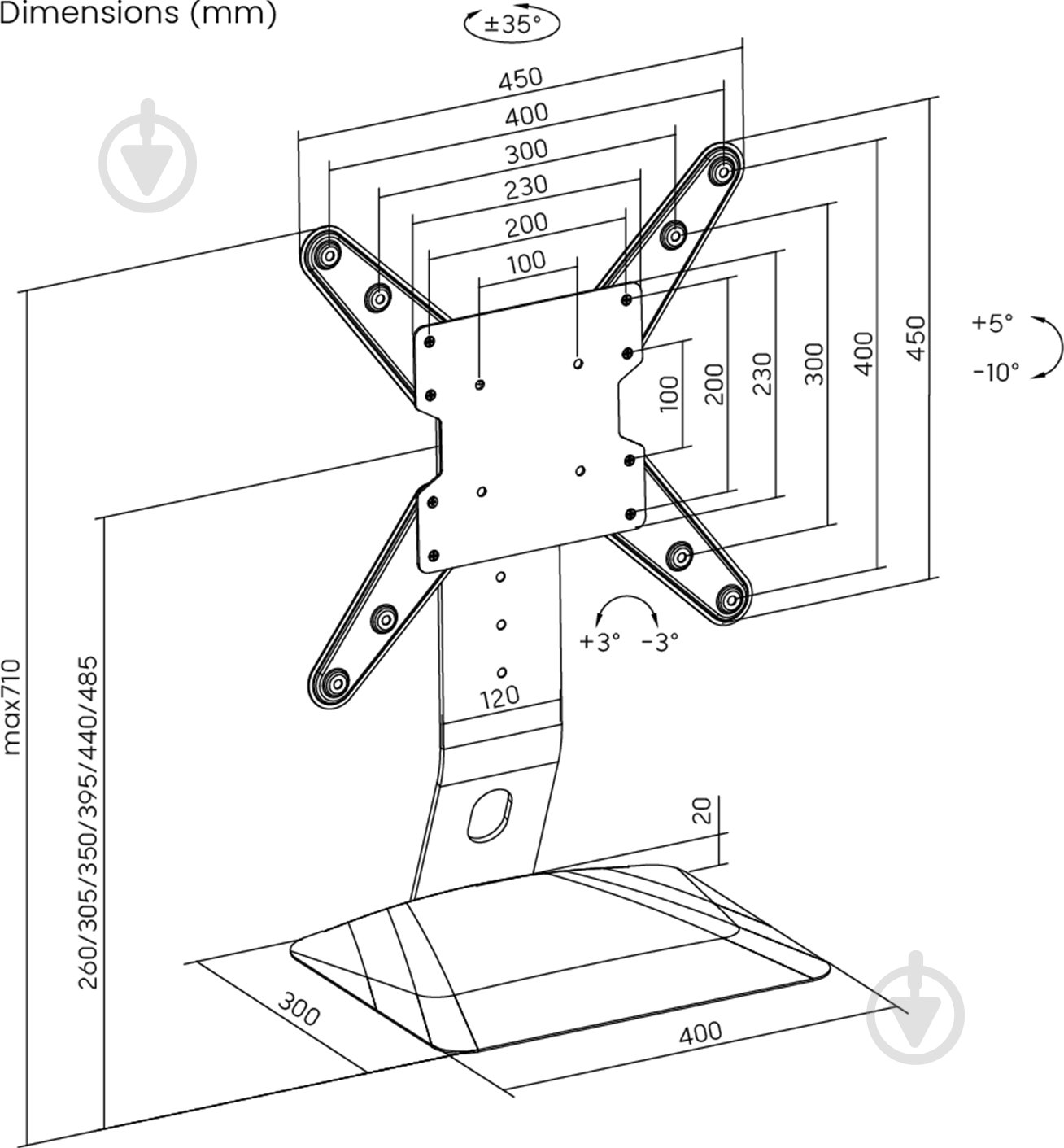 Подставка настольная для телевизора Kivi ТВ/TV BRACKET - Motion TV Stand поворотно-наклонные 32"-65" черный - фото 6
