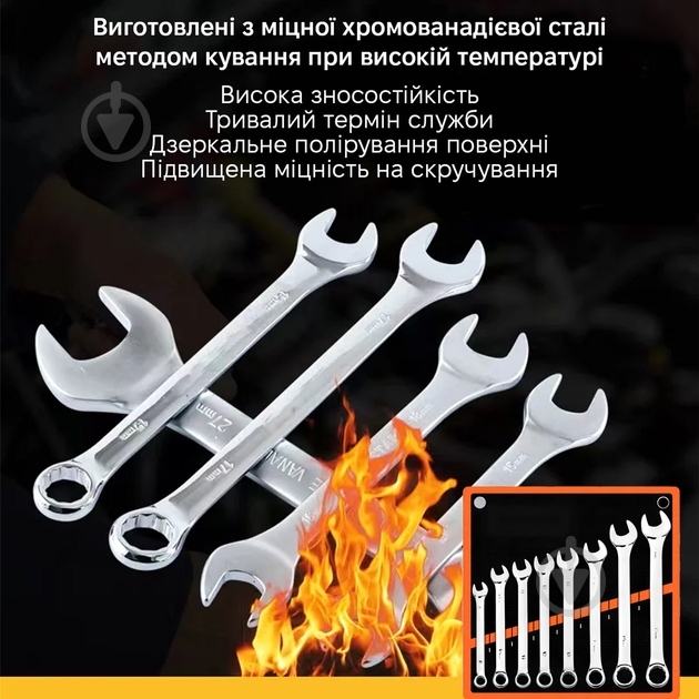 Набір ключів комбінованих WOKIN Action (Hi-spec) 8-19 мм 8 шт. VKCOM5386 - фото 3 Набір ключів комбінованих WOKIN Action (Hi-spec) 8-19 мм 8 шт. VKCOM5386 - фото 3