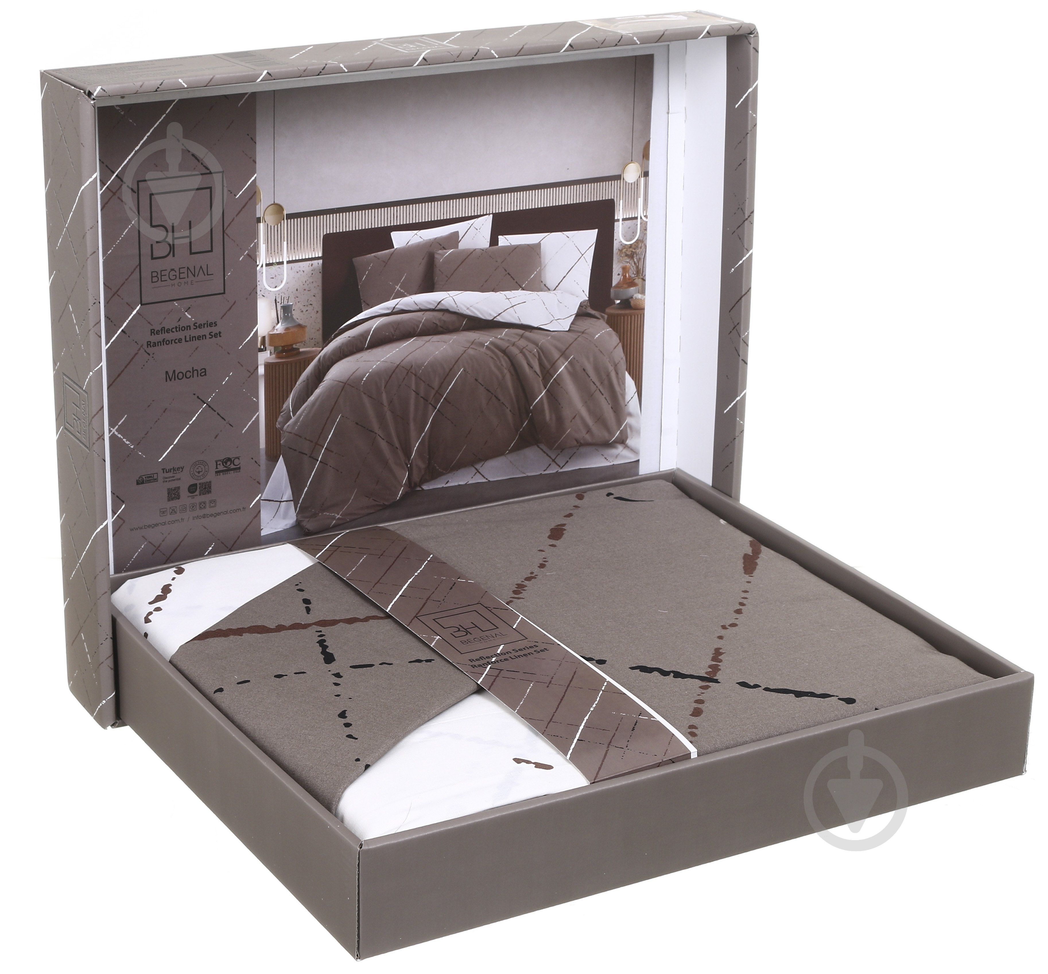 Комплект постільної білизни Reflection 2 mocha білий із сірим Begenal - фото 3
