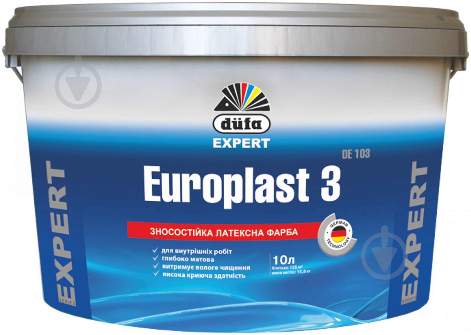 Фарба латексна водоемульсійна Dufa Europlast 3 DE 103 глибокий мат білий 10 л - фото 1