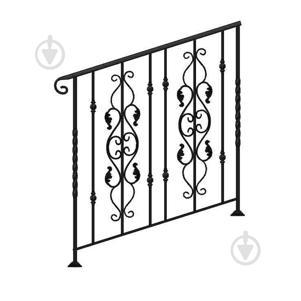 Кованое лестничное ограждение Артдеко ЛО-25 1000х1050 мм (комплект елементів) - фото 1