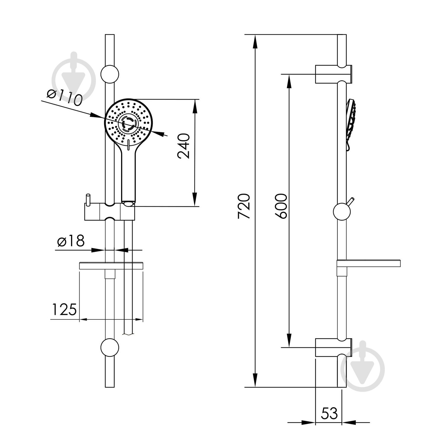 Душовий гарнітур Imprese лійка 3 режими, штанга 720 мм, мильниця, шланг PVC, хром - фото 2 Душовий гарнітур Imprese лійка 3 режими, штанга 720 мм, мильниця, шланг PVC, хром - фото 2