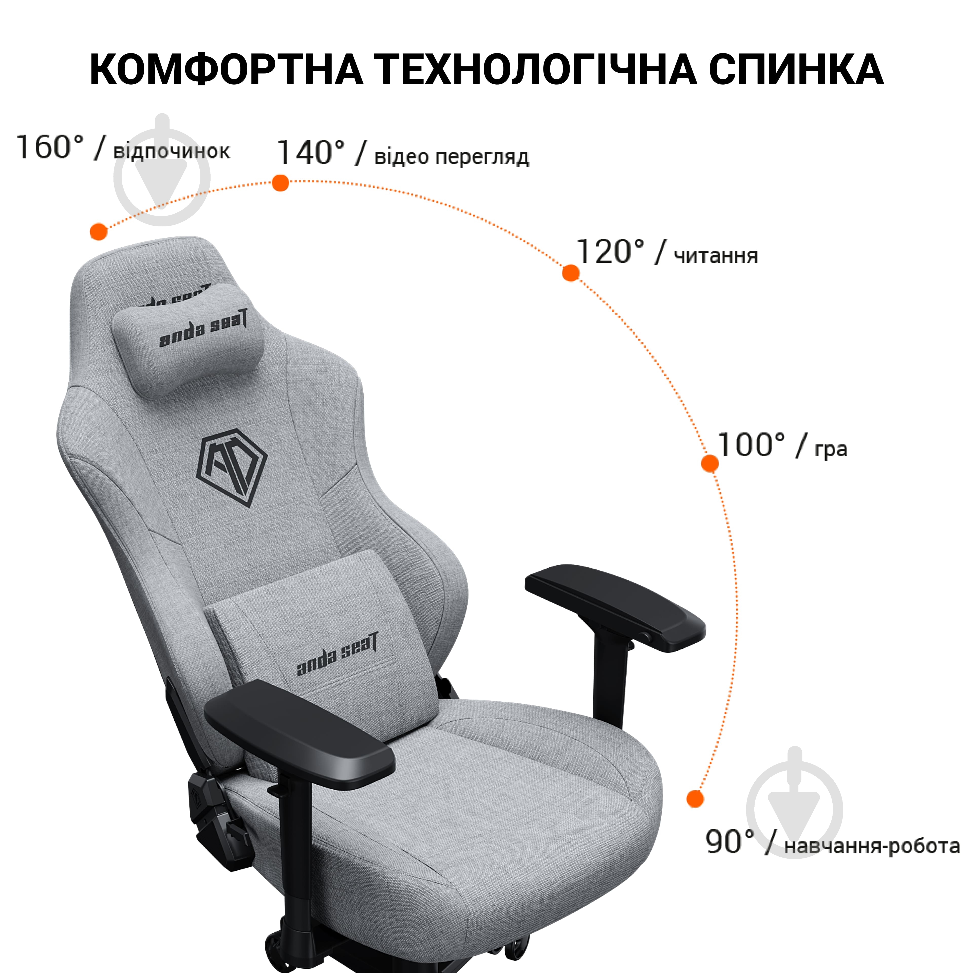 Крісло ігрове Anda Seat Phantom 3 Pro Size L Grey Fabric сірий - фото 5
