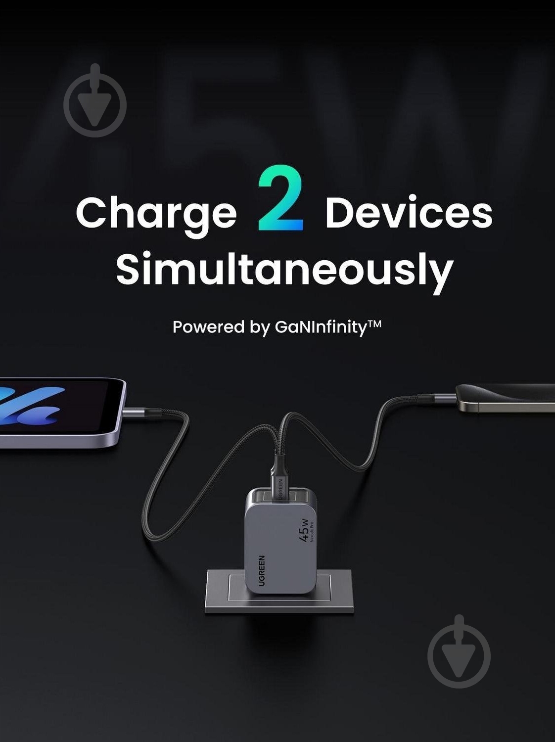 Зарядное устройство UGREEN 2xUSB 45W (2хUSB-C) Gan Nexode Pro X707 - фото 5