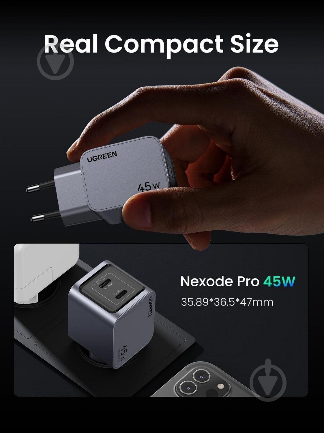 Зарядное устройство UGREEN 2xUSB 45W (2хUSB-C) Gan Nexode Pro X707 - фото 9