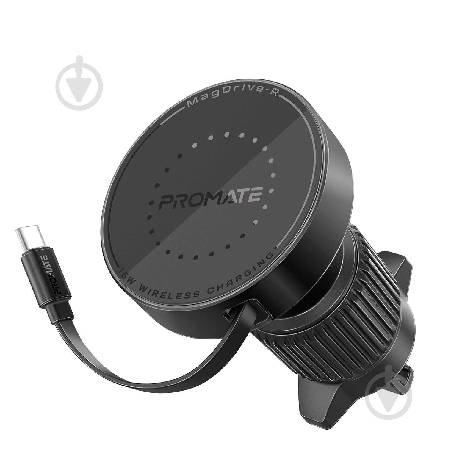 Автодержатель для телефона магнитный с беспроводной зарядкой MagSafе Promate MagDrive-R black - фото 1 Автодержатель для телефона магнитный с беспроводной зарядкой MagSafе Promate MagDrive-R black - фото 1