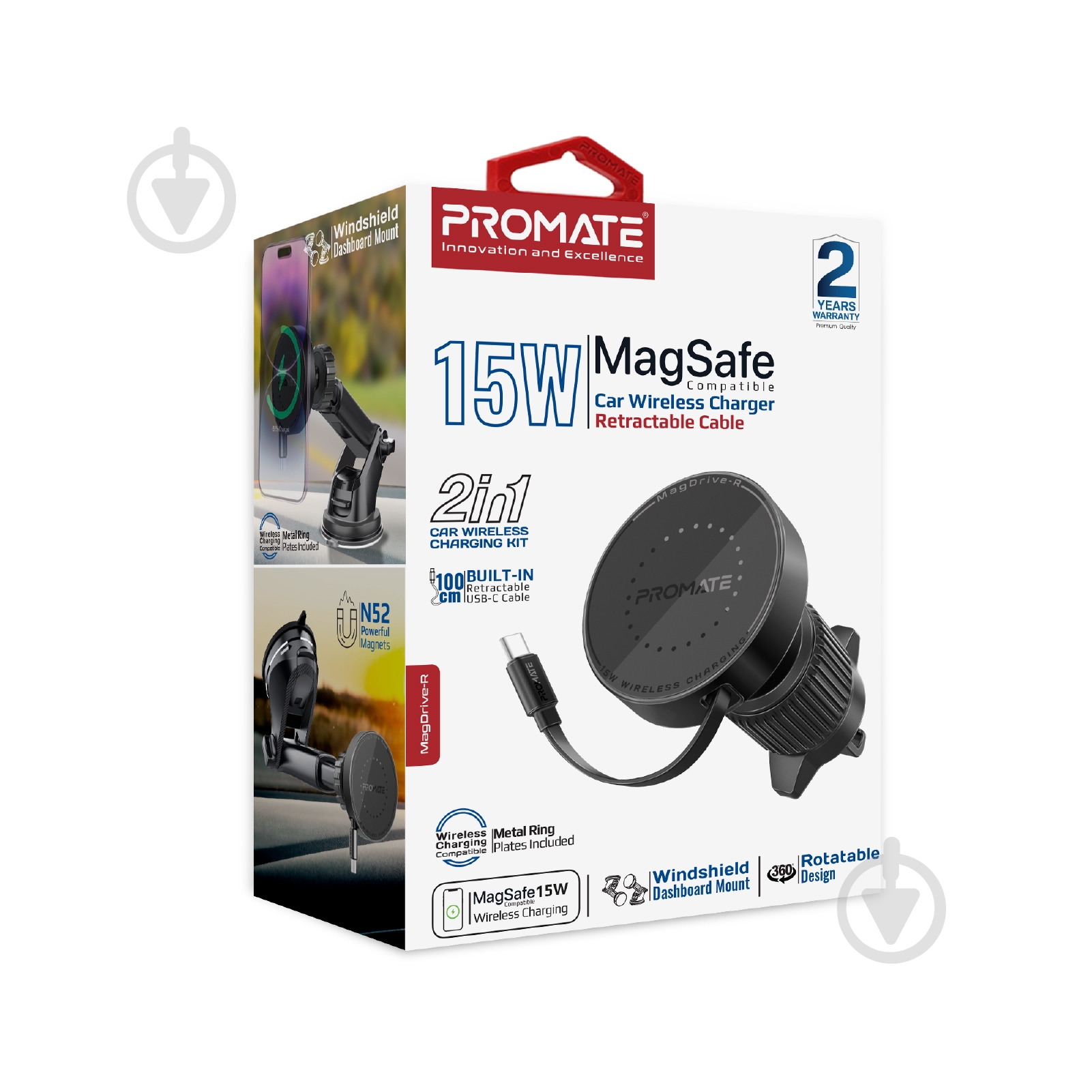 Автодержатель для телефона магнитный с беспроводной зарядкой MagSafе Promate MagDrive-R black - фото 11 Автодержатель для телефона магнитный с беспроводной зарядкой MagSafе Promate MagDrive-R black - фото 11