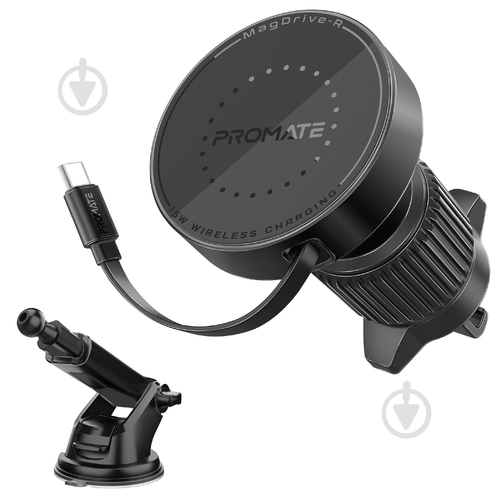 Автодержатель для телефона магнитный с беспроводной зарядкой MagSafе Promate MagDrive-R black - фото 2 Автодержатель для телефона магнитный с беспроводной зарядкой MagSafе Promate MagDrive-R black - фото 2