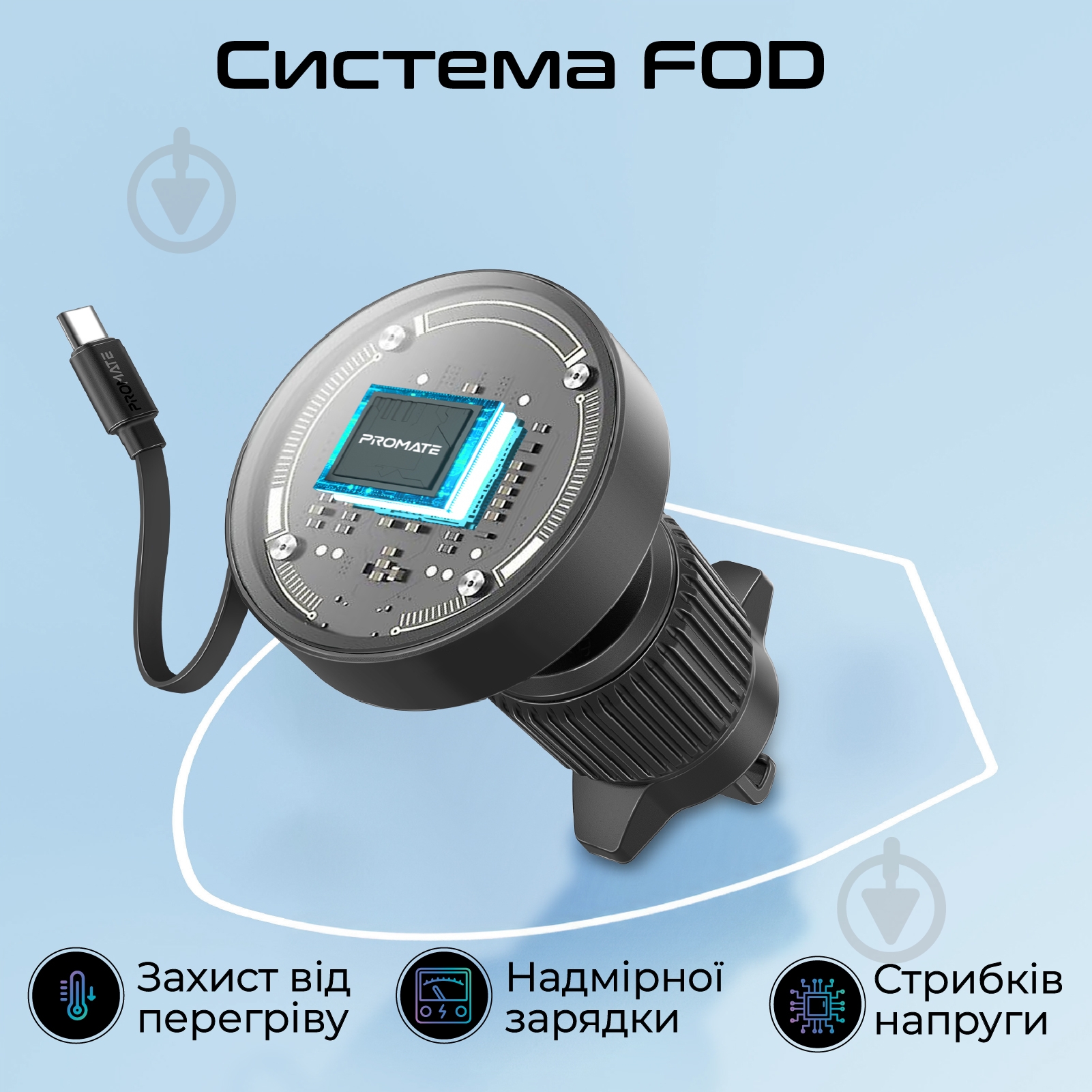 Автодержатель для телефона магнитный с беспроводной зарядкой MagSafе Promate MagDrive-R black - фото 7 Автодержатель для телефона магнитный с беспроводной зарядкой MagSafе Promate MagDrive-R black - фото 7