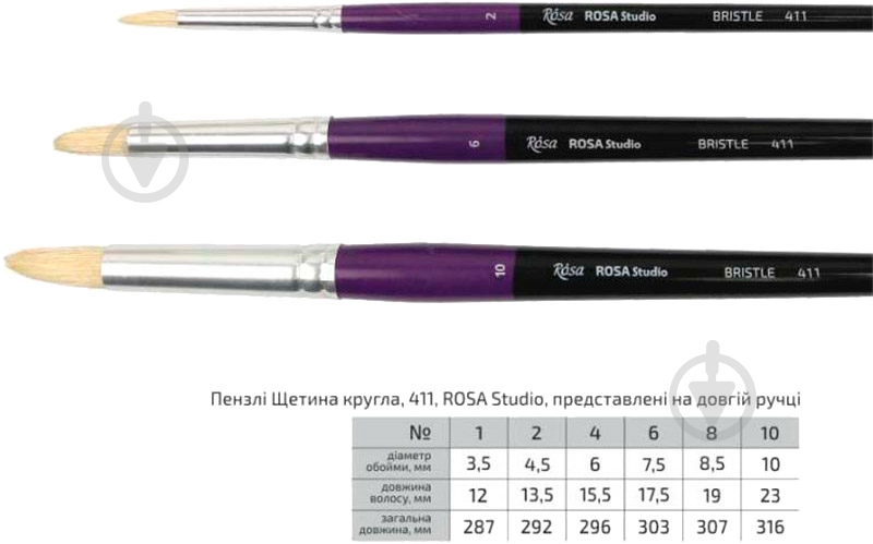 Кисть щетина круглая 411 № 8 Rosa Studio - фото 1