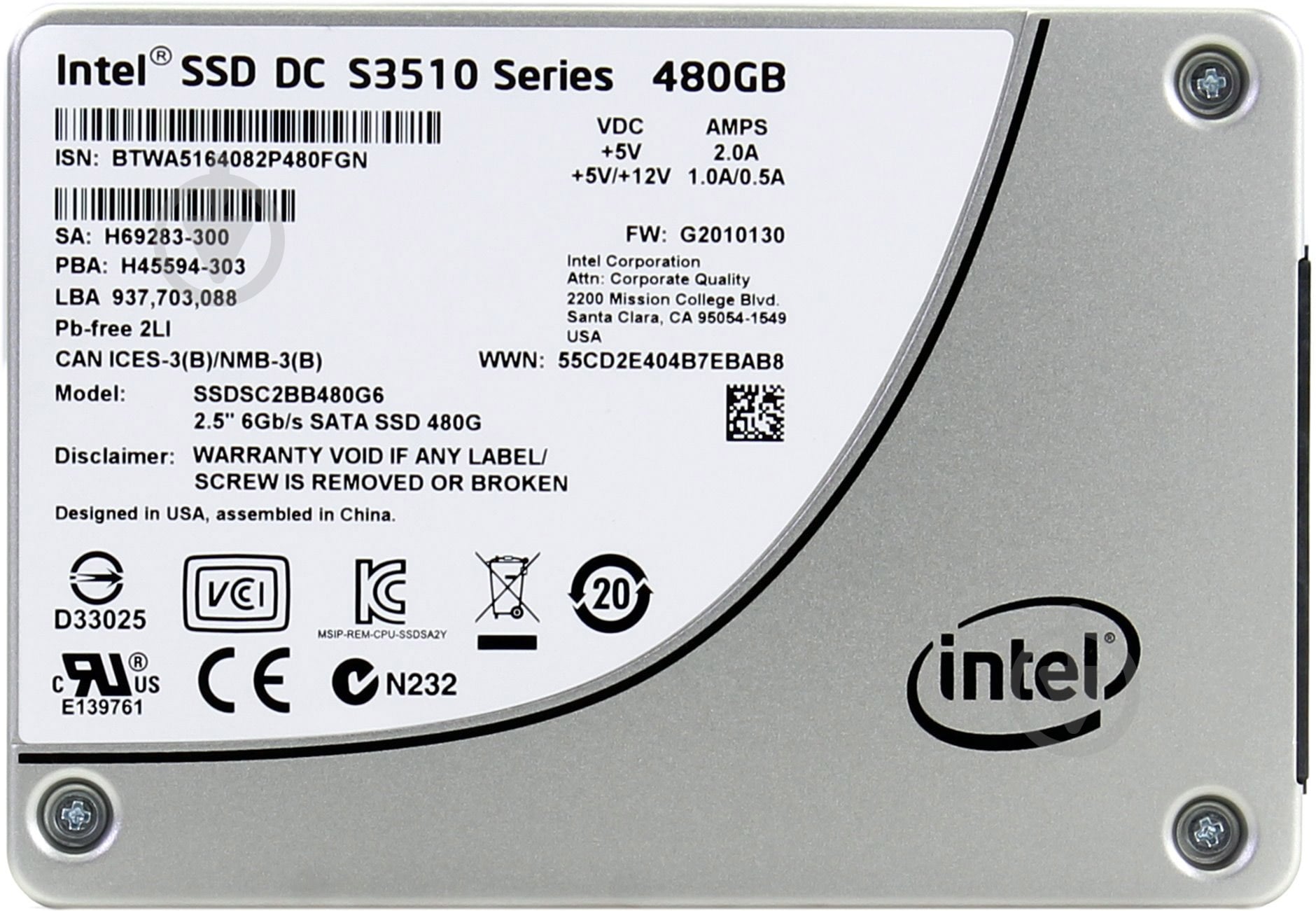 SSD-накопитель Intel DC S3510 480GB 2,5" SATA III (SSDSC2BB480G601) - фото 2