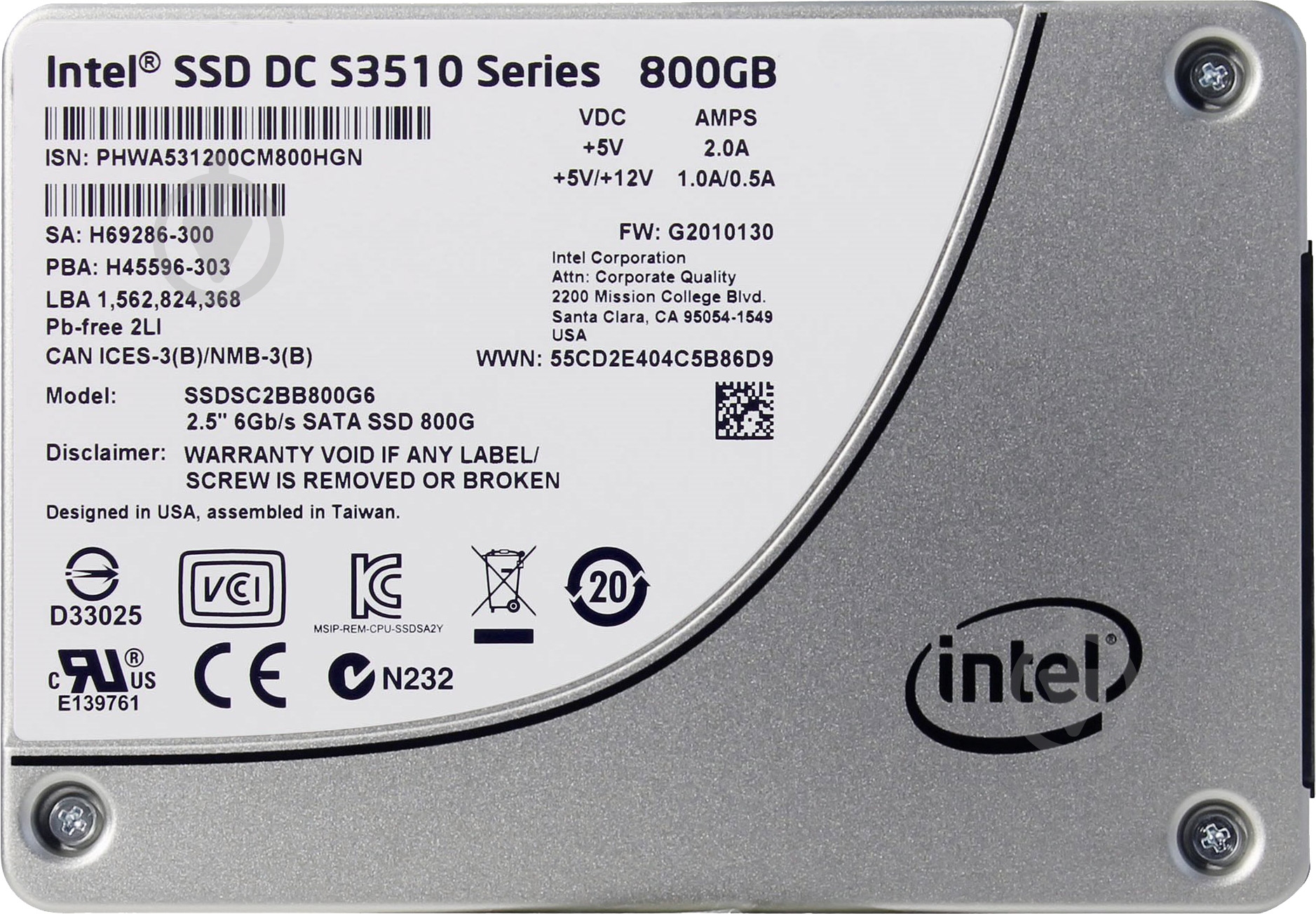 SSD-накопитель Intel DC S3510 800GB 2,5" SATA III (SSDSC2BB800G601) - фото 2 SSD-накопитель Intel DC S3510 800GB 2,5" SATA III (SSDSC2BB800G601) - фото 2