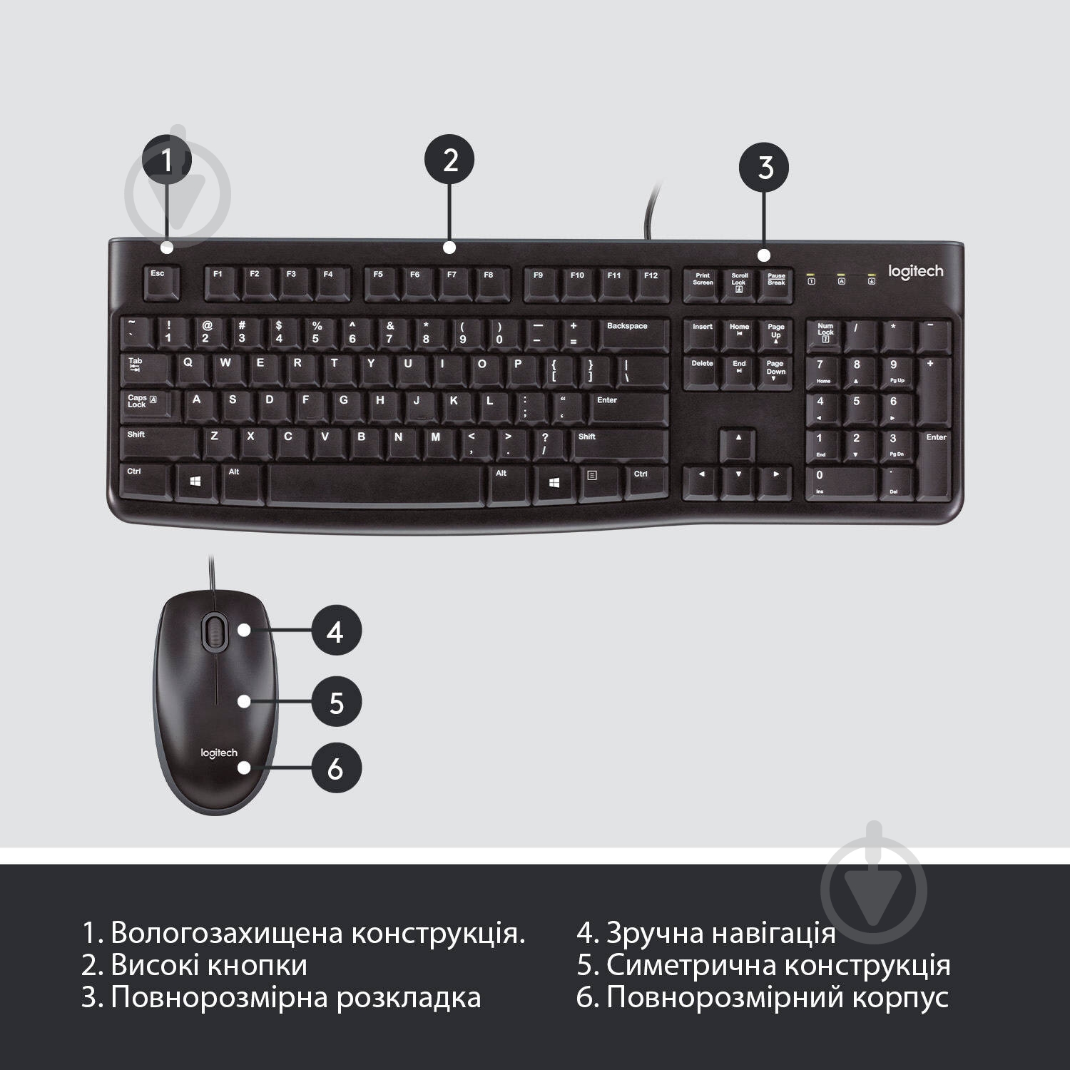 Комплект клавиатура + мышь Logitech Desktop MK120 black (920-002561) - фото 6