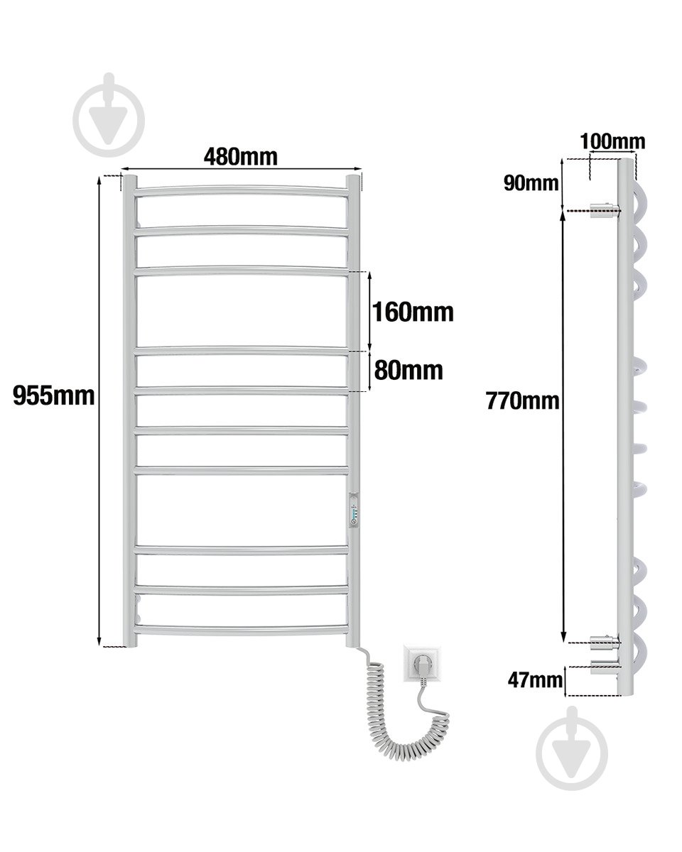 Полотенцесушитель электрический Elna Ладер 10 (960х480х100) нержавека с диммером t - фото 7 Полотенцесушитель электрический Elna Ладер 10 (960х480х100) нержавека с диммером t - фото 7