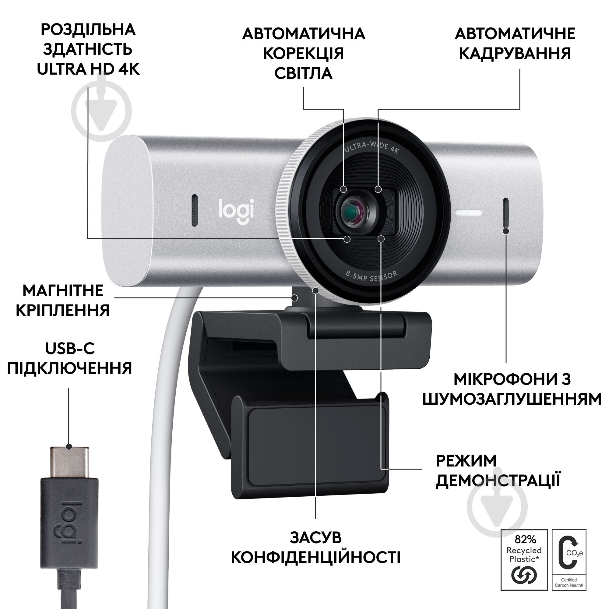 Веб-камера Logitech MX Brio 4K pale grey (L960-001554) - фото 6