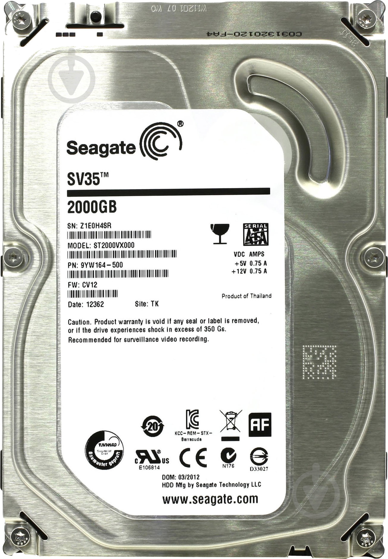 Жесткий диск Seagate SV35 2 ТБ 3,5" SATA III (ST2000VX000) - фото 1 Жесткий диск Seagate SV35 2 ТБ 3,5" SATA III (ST2000VX000) - фото 1