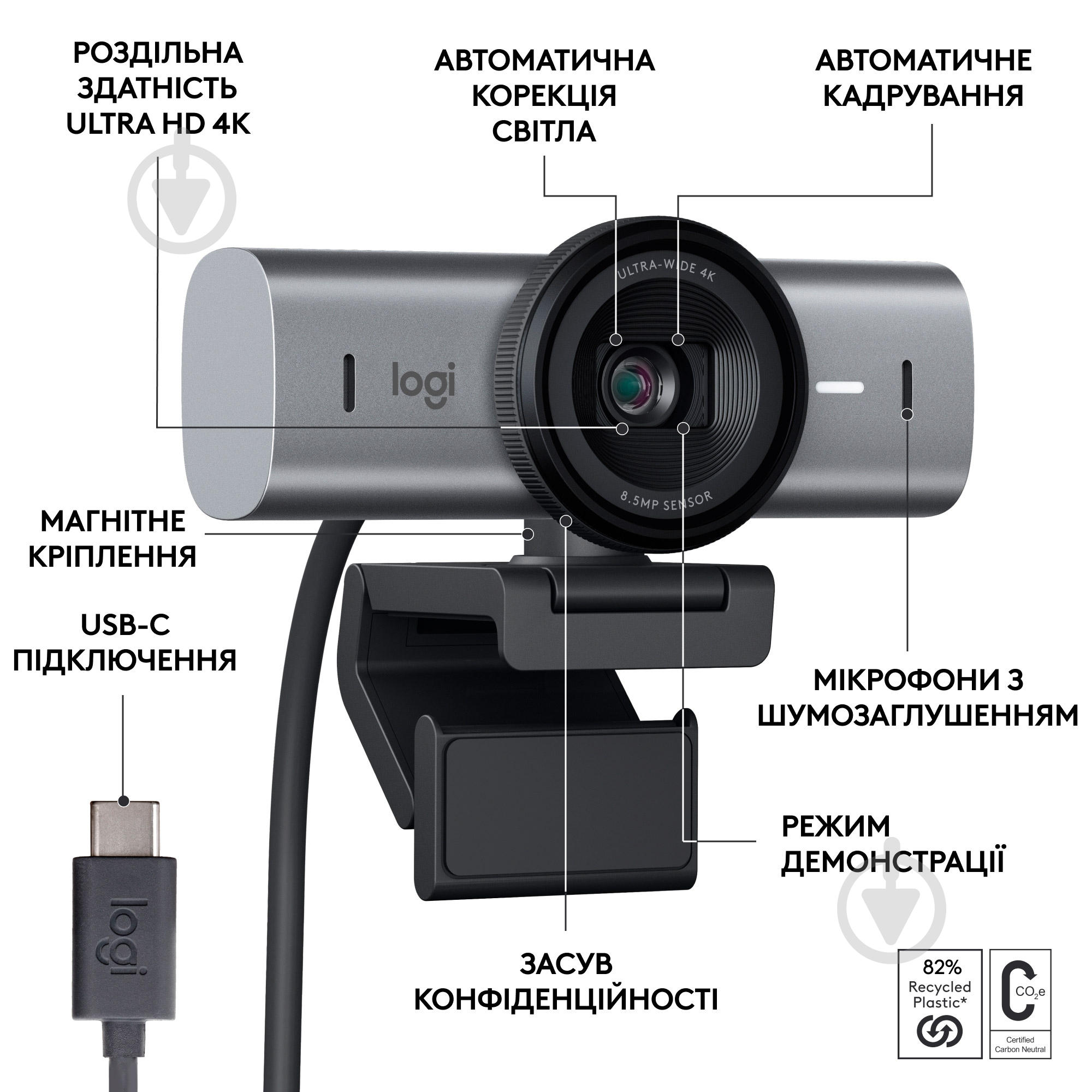 Веб-камера Logitech MX Brio 4K graphite (L960-001559) - фото 6 Веб-камера Logitech MX Brio 4K graphite (L960-001559) - фото 6