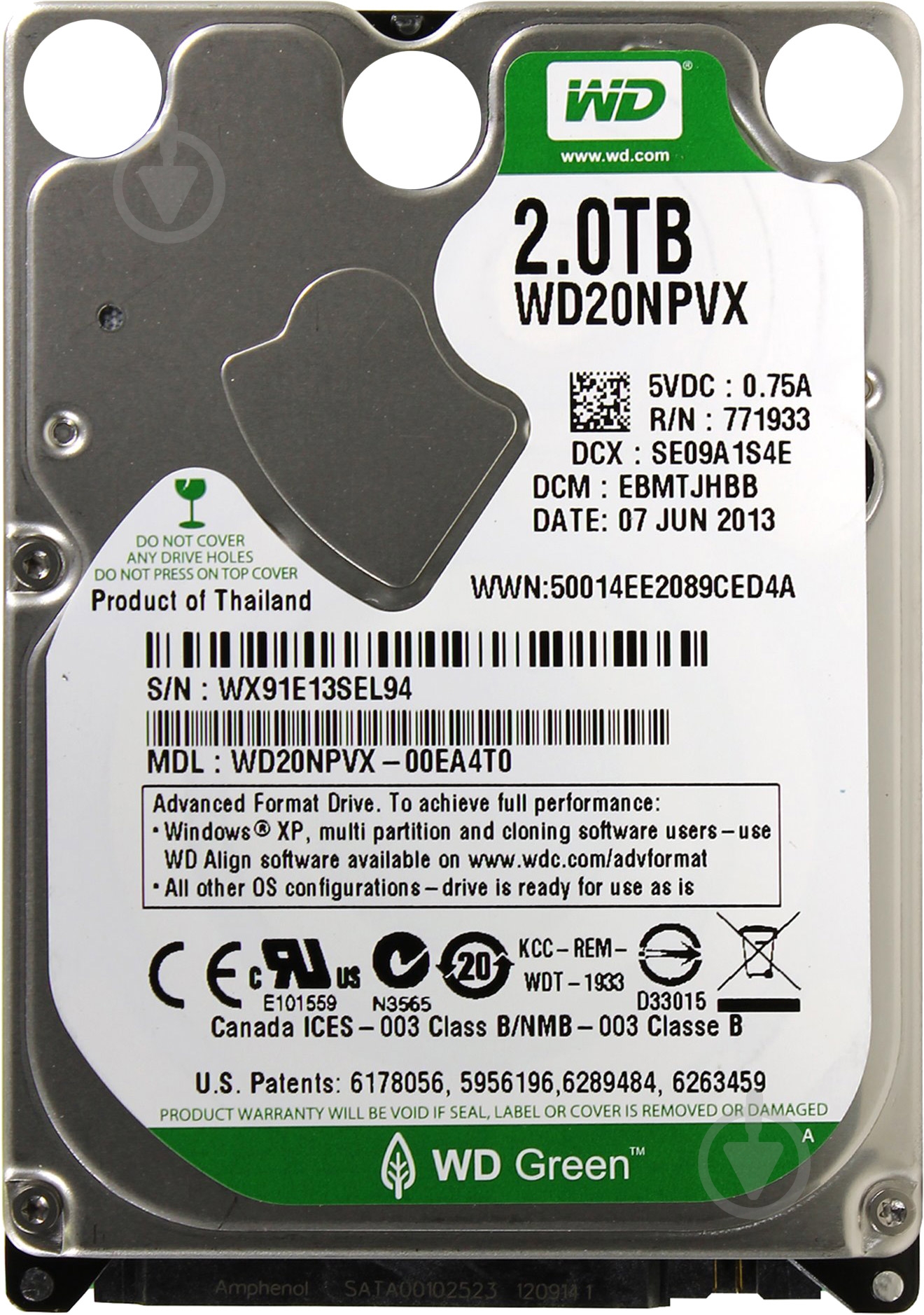Жесткий диск Western Digital Green 2 ТБ 2,5" SATA III (WD20NPVX) - фото 1 Жесткий диск Western Digital Green 2 ТБ 2,5" SATA III (WD20NPVX) - фото 1