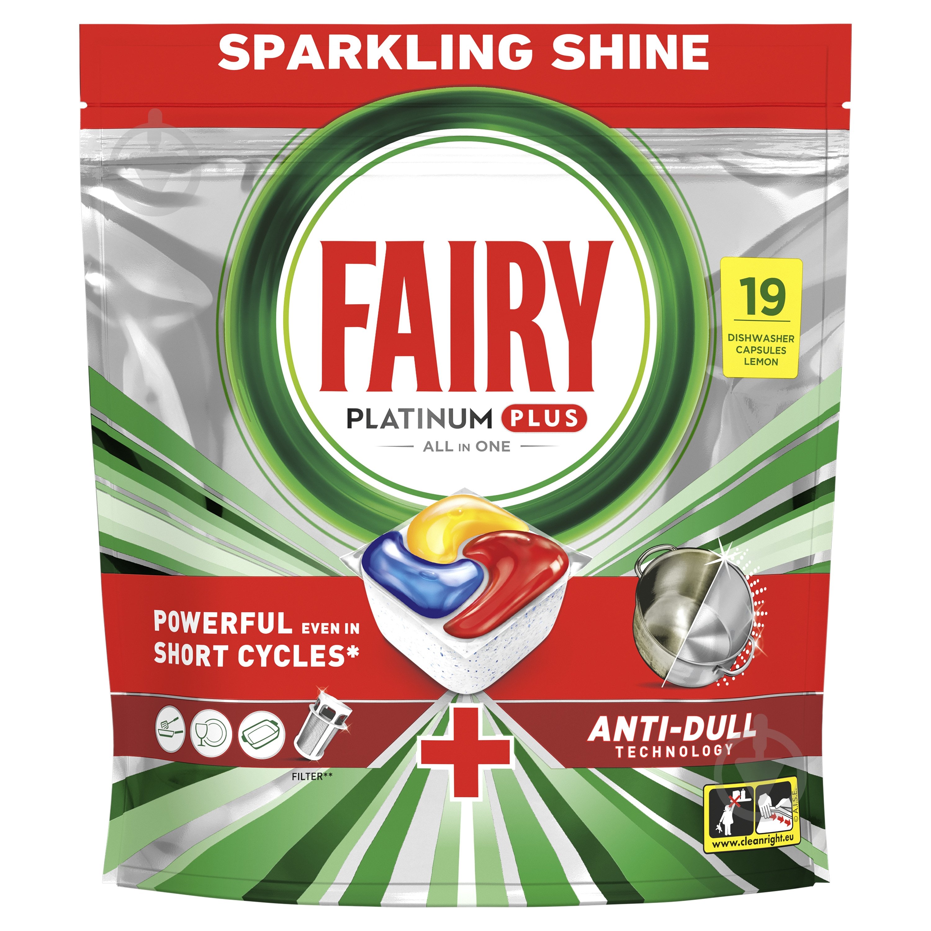 Капсули для посудомийних машин Fairy Platinum Plus Все-в-1 19 шт. - фото 1
