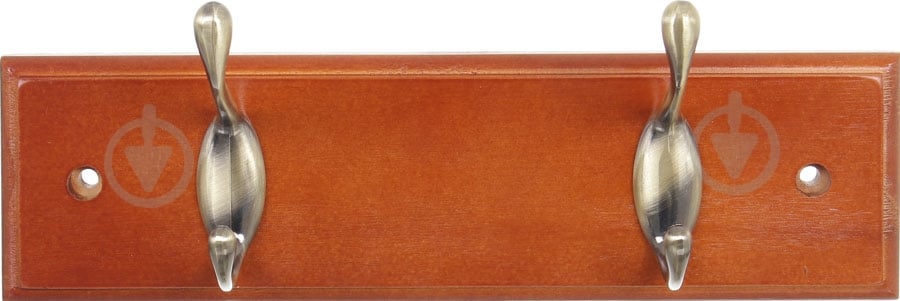 Вешалка для одежды настенная с 2 крючками 250х70х15 мм 1+1 бронза/орех - фото 1