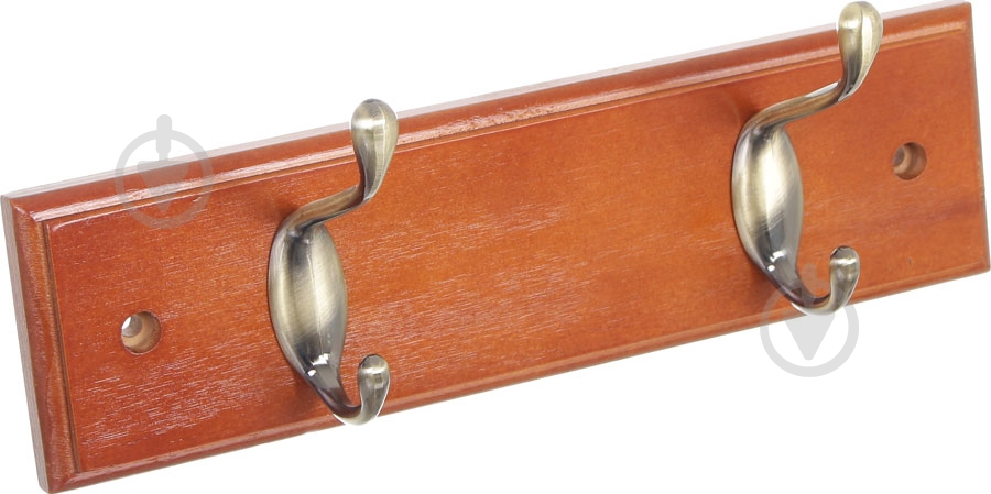 Вешалка для одежды настенная с 2 крючками 250х70х15 мм 1+1 бронза/орех - фото 2