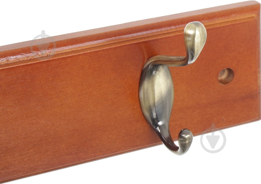 Вешалка для одежды настенная с 2 крючками 250х70х15 мм 1+1 бронза/орех - фото 3