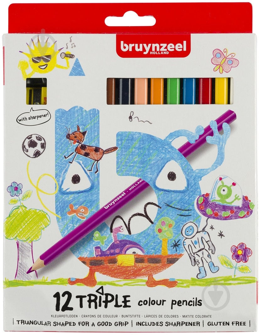Набір олівців Triple 12 кольорів + чинка для олівців Bruynzeel Bruynzeel - фото 1