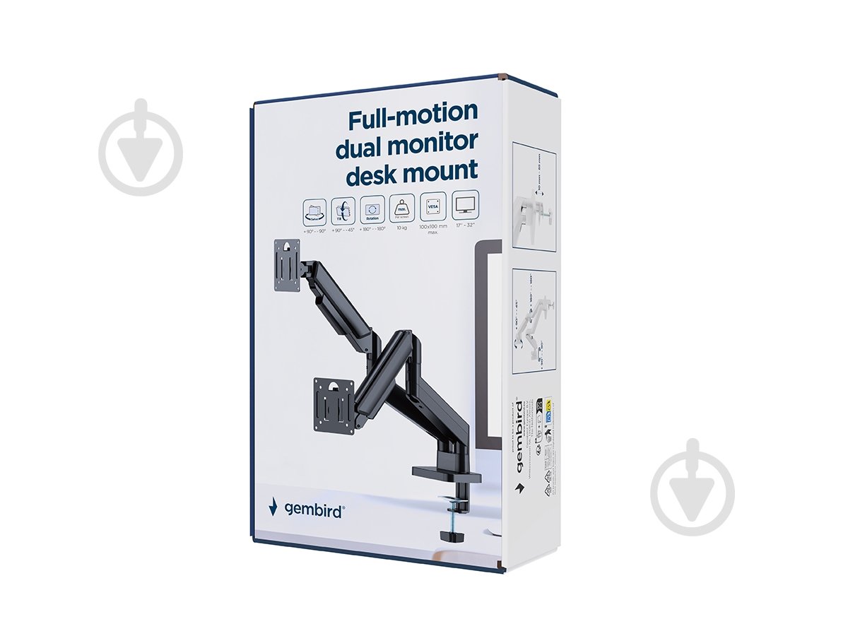 Кронштейн Gembird MA-DA2-06, для 2 мониторов (2-10 кг) поворотно-наклонные 17"-32" черный - фото 5 Кронштейн Gembird MA-DA2-06, для 2 мониторов (2-10 кг) поворотно-наклонные 17"-32" черный - фото 5