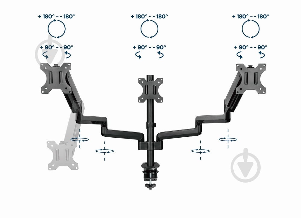 Кронштейн Gembird MA-DA3-01, для 3 мониторов поворотно-наклонные 17"-27" черный - фото 14 Кронштейн Gembird MA-DA3-01, для 3 мониторов поворотно-наклонные 17"-27" черный - фото 14