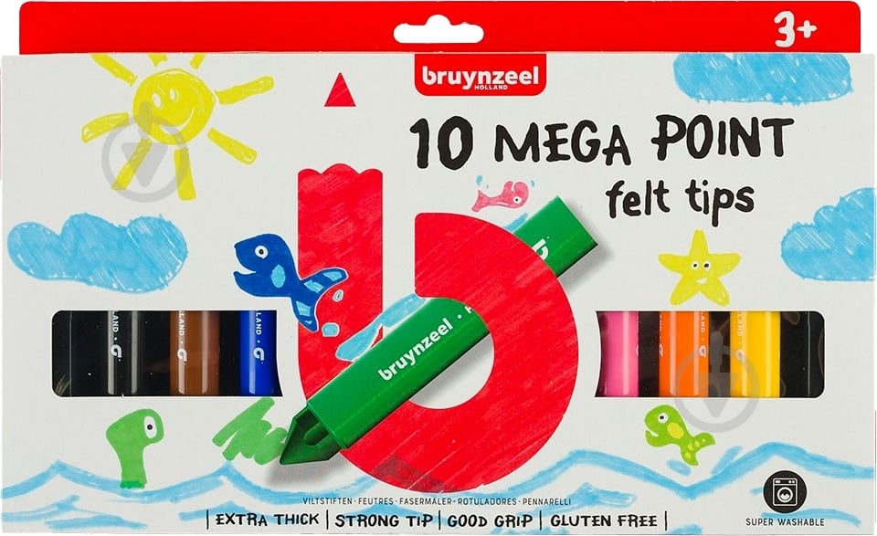 Набор фломастеров детских MEGA POINT 10 цветов 60122002 Bruynzeel - фото 1 Набор фломастеров детских MEGA POINT 10 цветов 60122002 Bruynzeel - фото 1