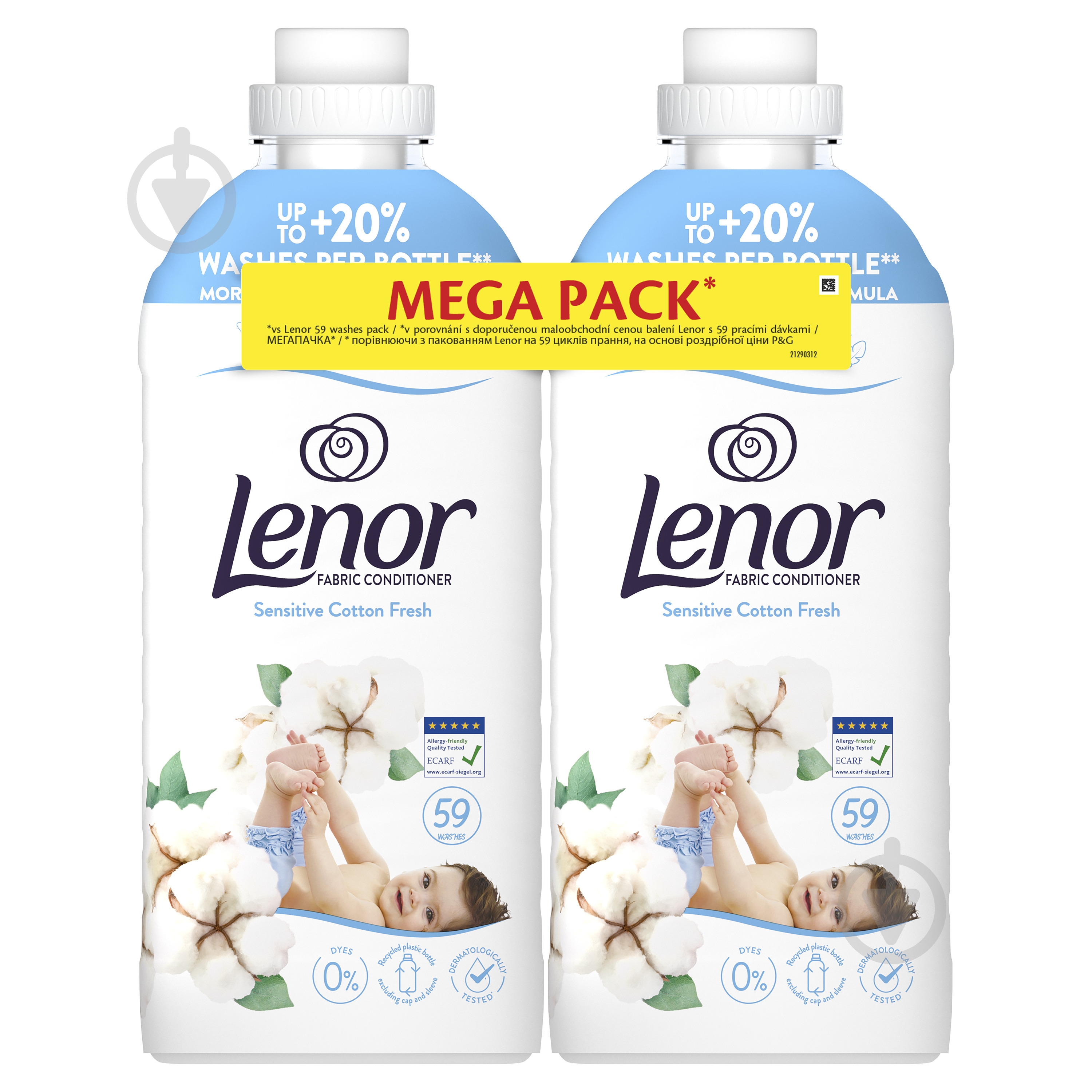 Кондиционер для белья Lenor Свежесть хлопка Mega Pack 1+1 1,239 л - фото 2 Кондиционер для белья Lenor Свежесть хлопка Mega Pack 1+1 1,239 л - фото 2