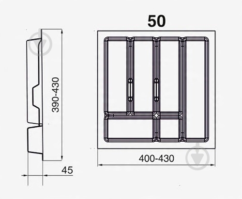 Лоток для столовых приборов Rejs UNI 430x430x45 мм фасад 500 мм пластиковый серый ТЕ13.2503.05.036 - фото 3 Лоток для столовых приборов Rejs UNI 430x430x45 мм фасад 500 мм пластиковый серый ТЕ13.2503.05.036 - фото 3