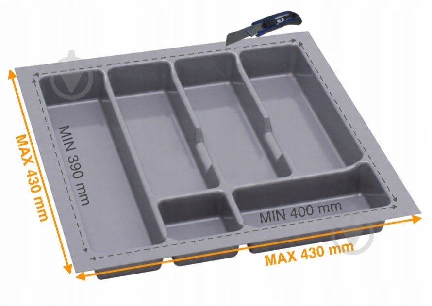 Лоток для столовых приборов Rejs UNI 430x430x45 мм фасад 500 мм пластиковый серый ТЕ13.2503.05.036 - фото 2 Лоток для столовых приборов Rejs UNI 430x430x45 мм фасад 500 мм пластиковый серый ТЕ13.2503.05.036 - фото 2