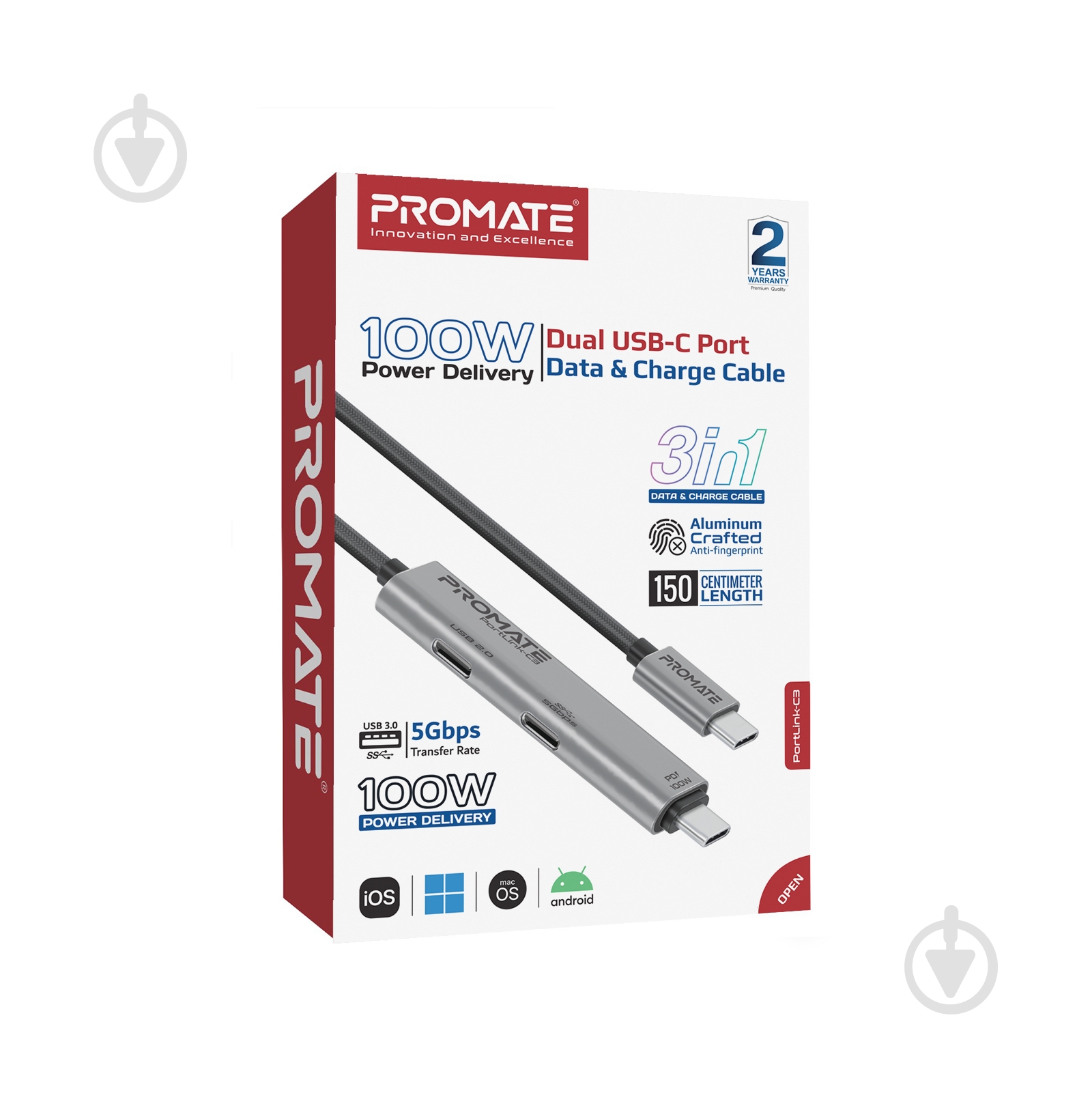 Кабель Promate PortLink-C3 1,5 м black (portlink-c3.black) - фото 7