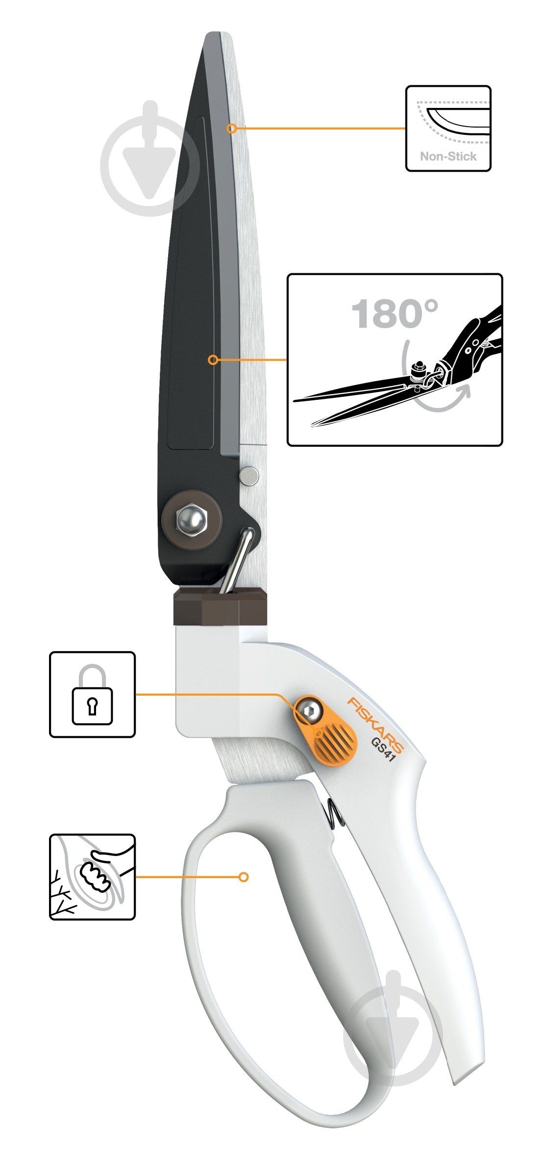 Набор садового инструмента Fiskars Ножницы для травы White GS41 + лопата - фото 2 Набор садового инструмента Fiskars Ножницы для травы White GS41 + лопата - фото 2
