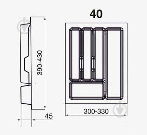 Лоток для столовых приборов Rejs UNI 330x430x45 мм фасад 400 мм пластиковый серый ТЕ13.2502.05.036 - фото 3 Лоток для столовых приборов Rejs UNI 330x430x45 мм фасад 400 мм пластиковый серый ТЕ13.2502.05.036 - фото 3