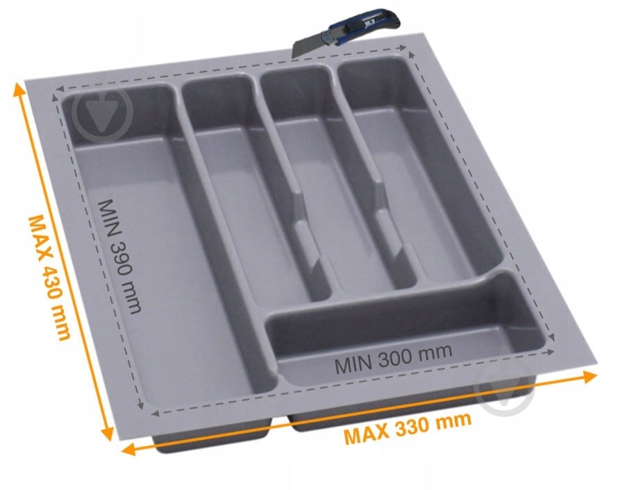 Лоток для столовых приборов Rejs UNI 330x430x45 мм фасад 400 мм пластиковый серый ТЕ13.2502.05.036 - фото 2 Лоток для столовых приборов Rejs UNI 330x430x45 мм фасад 400 мм пластиковый серый ТЕ13.2502.05.036 - фото 2