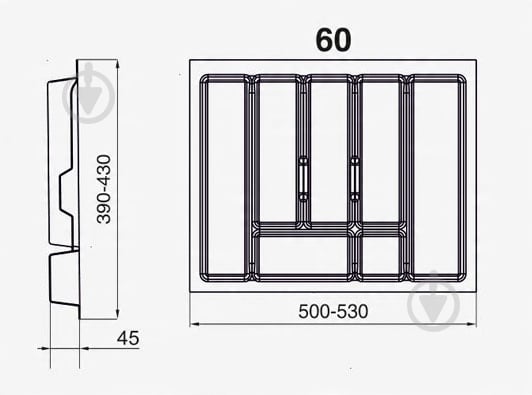 Лоток для столовых приборов Rejs UNI 530x430x45 мм фасад 600 мм пластиковый серый ТЕ13.2504.05.036 - фото 3 Лоток для столовых приборов Rejs UNI 530x430x45 мм фасад 600 мм пластиковый серый ТЕ13.2504.05.036 - фото 3